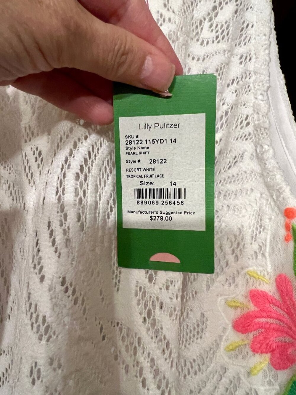 NWT Lilly Pulitzer Pearl Lace Floral Embroidered Shift Dress Tropical Fruit 14 - Picture 6 of 7